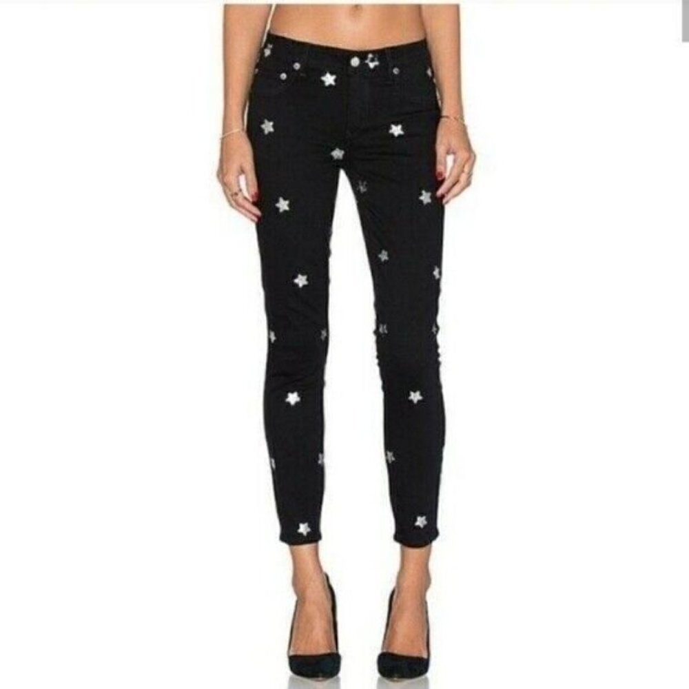 LOVERS + Friends women US 27 black jeans silver star Ricky Revolve skinny zipper